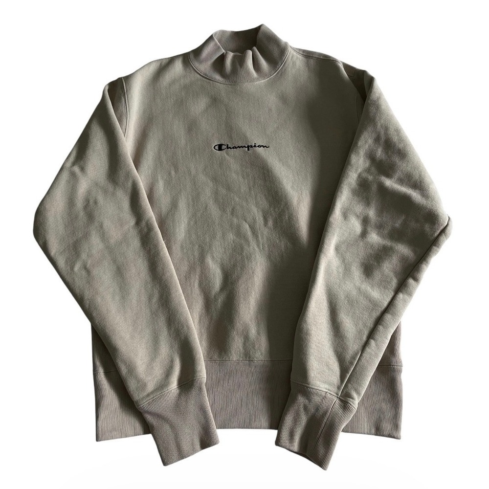 Vintage Champion Reverse Weave Mock Neck Sweatshirt Small Beige Y2K 90s Script